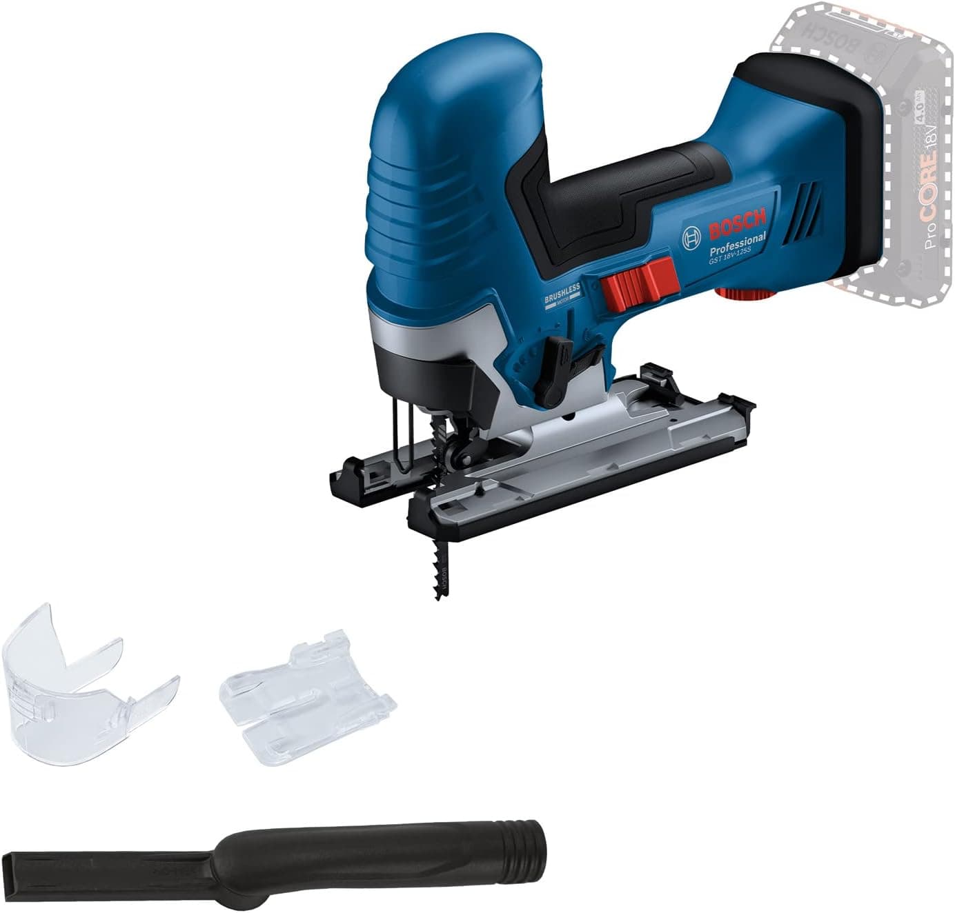Bosch Professional 18V system batteridrevet stiksav GST 18V-125 S (ideel til kurve- og sektioner, SDS savklingeholdere, inkl. 1x stiksavklinger, sugesæt)