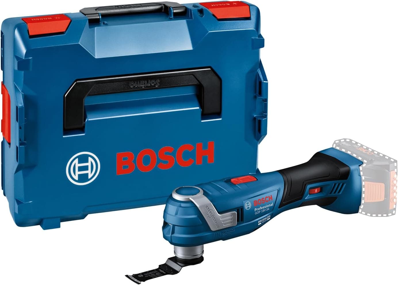 Bosch Professional 18V System Batteri Multi-Cutter GOP 18V-34 (børsteløs motor, vibrationskontrol, 180mm slankt håndtag, inkl. 1x savklinge, L-BOXX, uden batteri/oplader)
