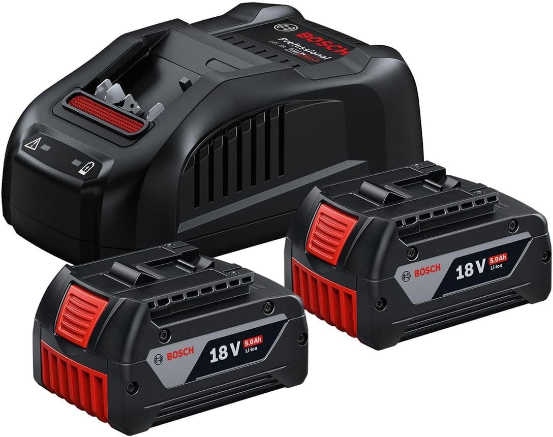 Bosch Professional 18V system batteristartsæt: 2 x GBA 18 V 5,0 Ah batteri + hurtig oplader GAL 1880 CV