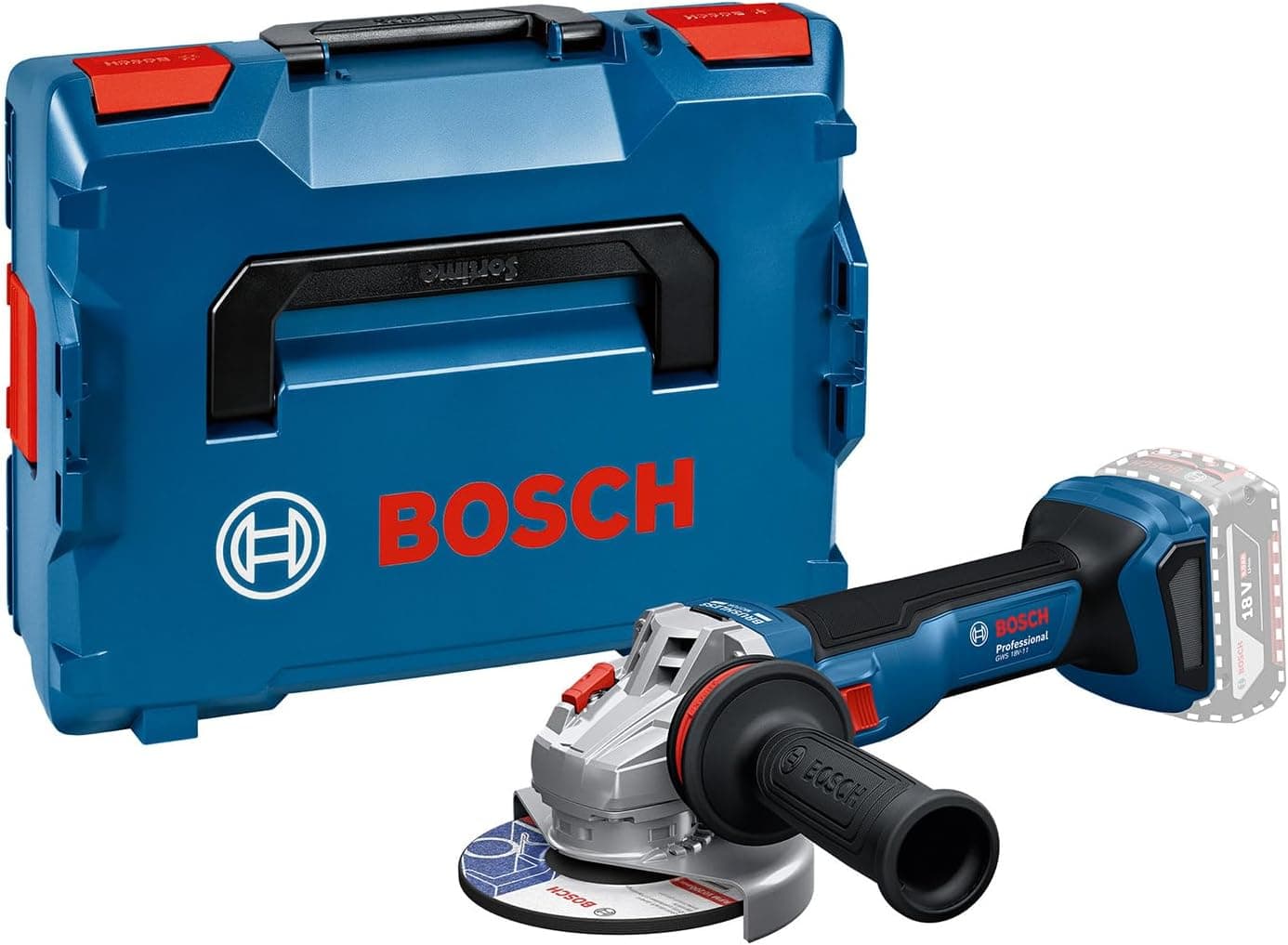 Bosch Professional 18V system trådløs vinkelsliber GWS 18V-11 inkl. L-BOXX (uden batteri/oplader)