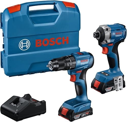 Bosch Professional 18V System batteridrevet slagskruetrækker GDR 18V-215 + bore-/skruemaskine GSB 185-LI (inkl. 2x batteri GBA 18V 2.0Ah, oplader GAL 18V-20, kuffert)