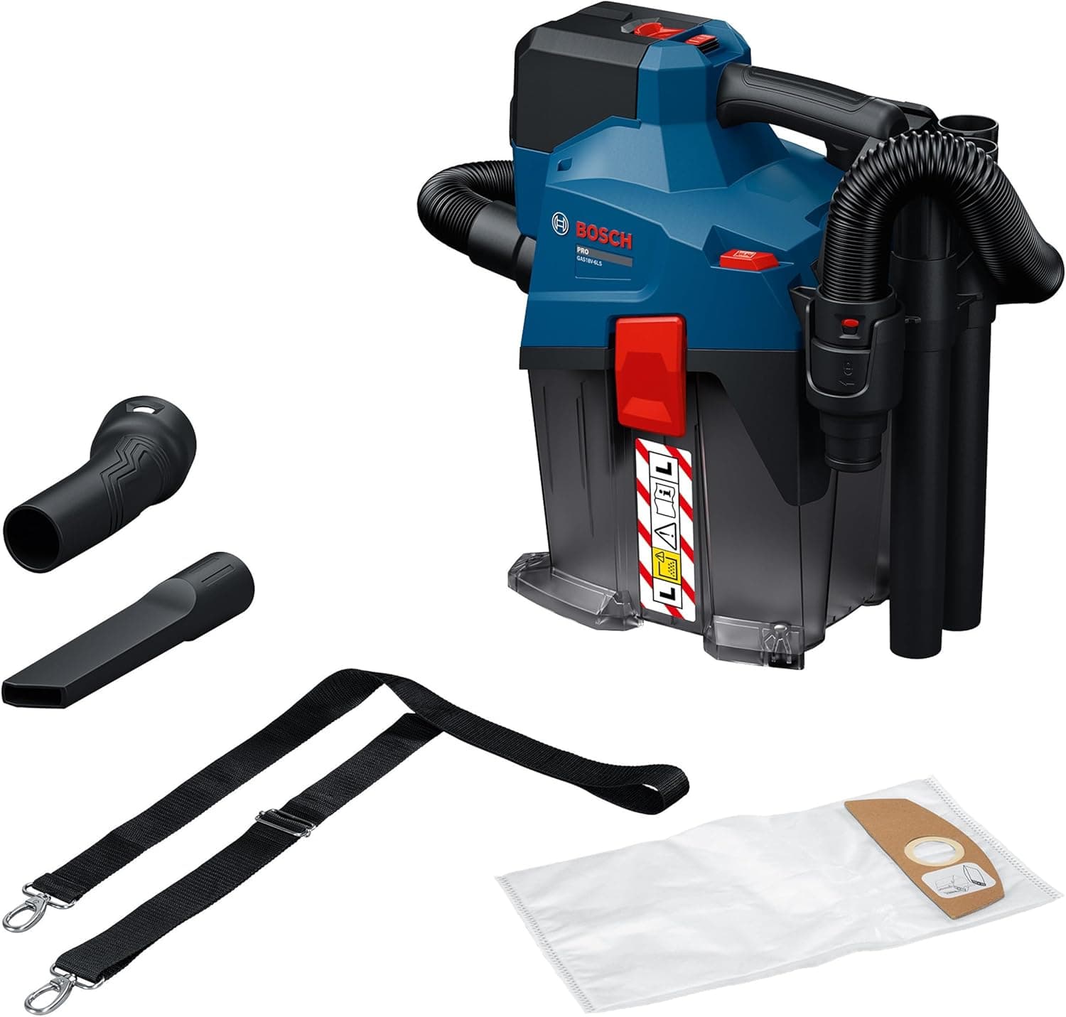 Bosch PRO 18V system trådløs støvsuger GAS18V-6LS (inkl. fleksibel slange, vinkelrør, spaltedyse, gulvdyse, PT-adapter, sugerør, fleecepose)