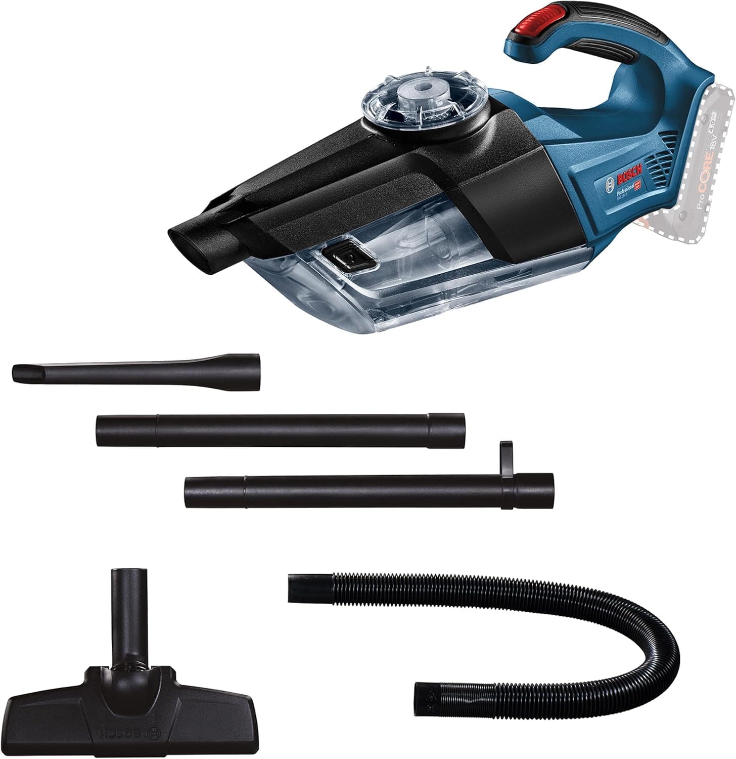 Bosch Professional 18V System Batteri Håndholdt Støvsuger Gas 18V-1 (inkl. Sugerør, sprækkedyse, tæppedyse, beholdervolumen 1 liter, uden batteri/oplader)